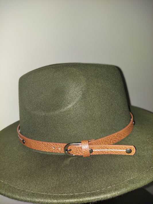 Green Fedora with Tan Buckle