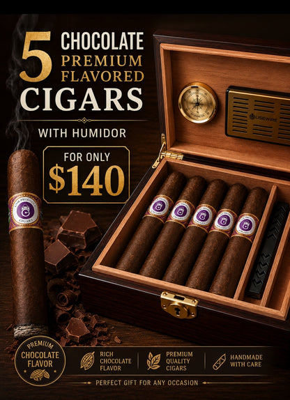 5 Premium Chocolate Flavored Cigars and Humidor