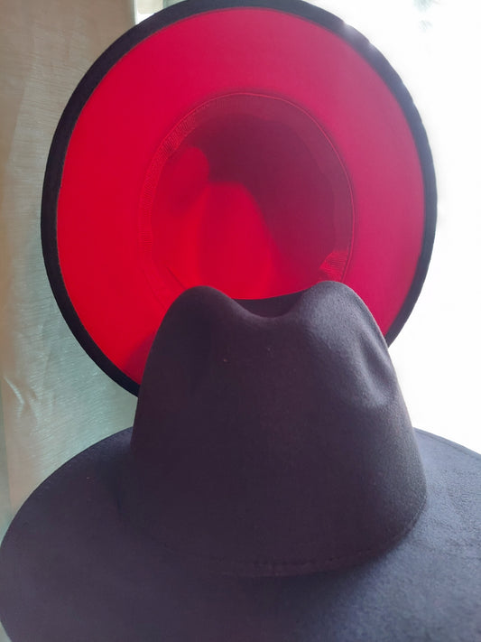 Black/Red Inside Fedora with no Buckle