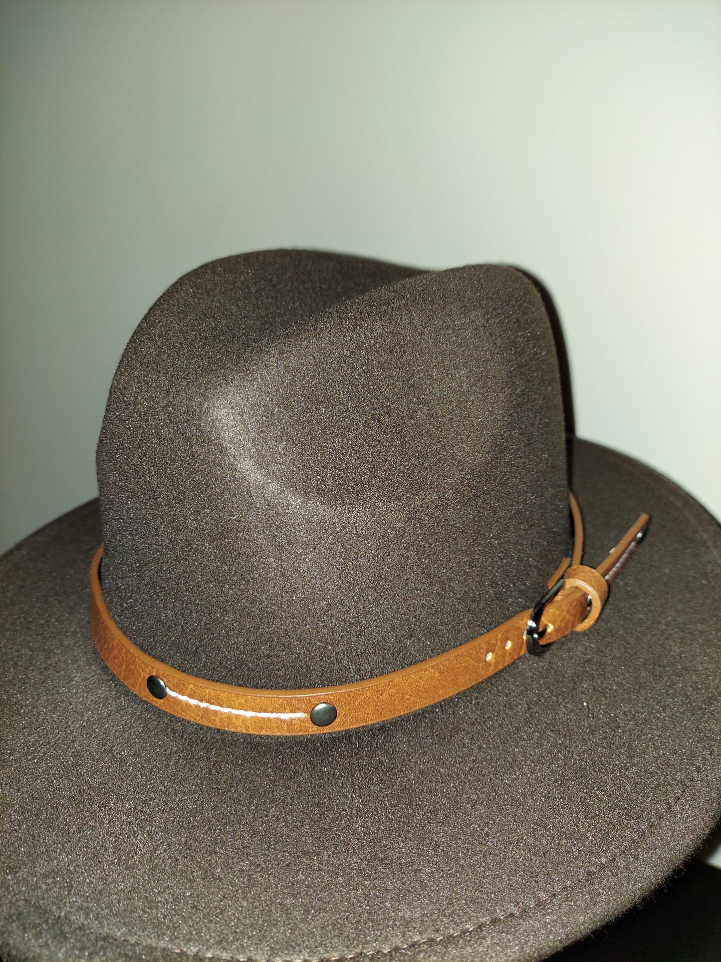 Dark Brown Fedora with Tan Buckle