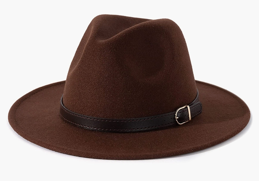 Coffee Fedora with Brown Buckle