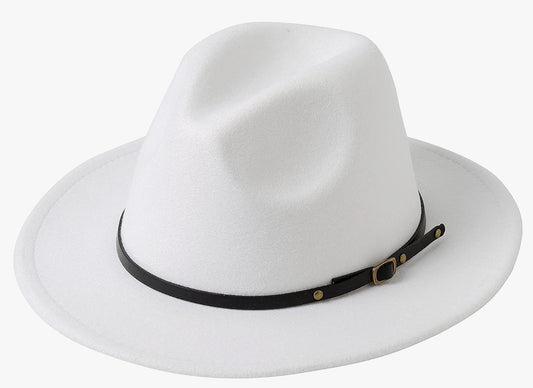 White Fedora with Black Buckle