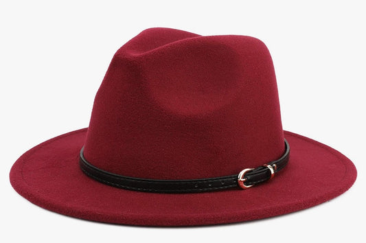 Wine Red Fedoras with Black Buckle