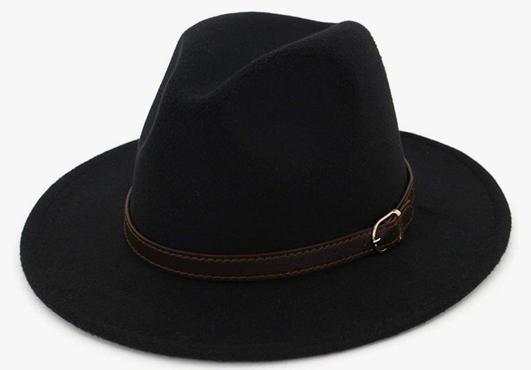 Black Fedora with Brown Buckle