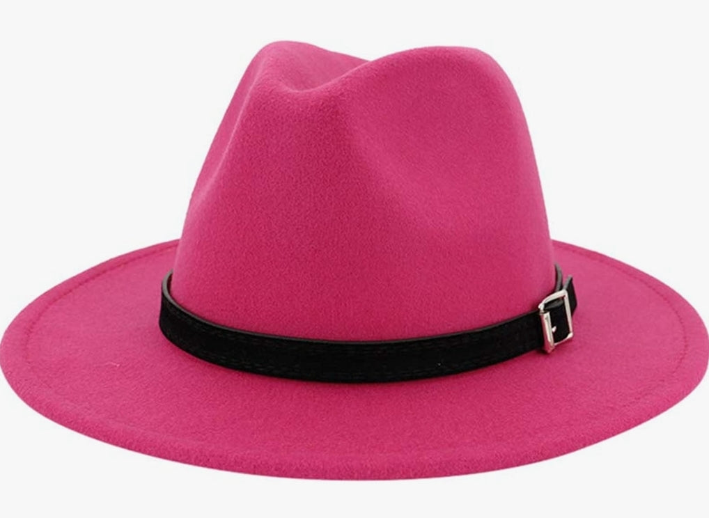 Hot Pink Fedora with Black Buckle